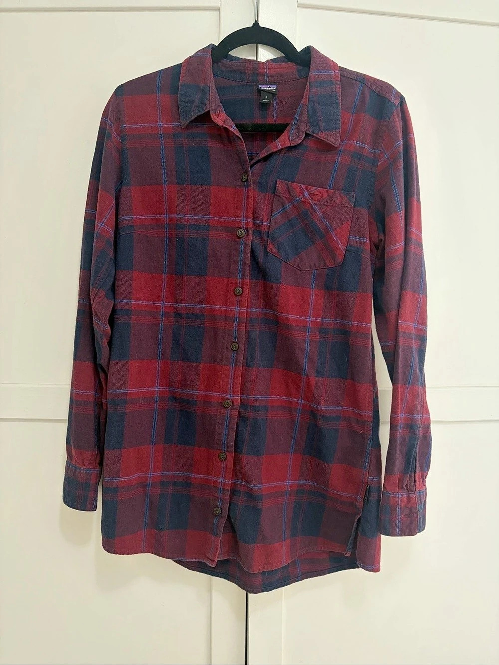 Patagonia Women’s Aspen Forest Shirt Plaid 100% Cotton Button Down Red & Blue Sm